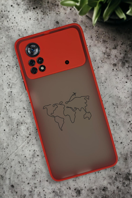 Poco X4 Pro Uyumlu Dünya Harita Rota Desenli Buzlu Şeffaf Lüx Telefon Kılıfı