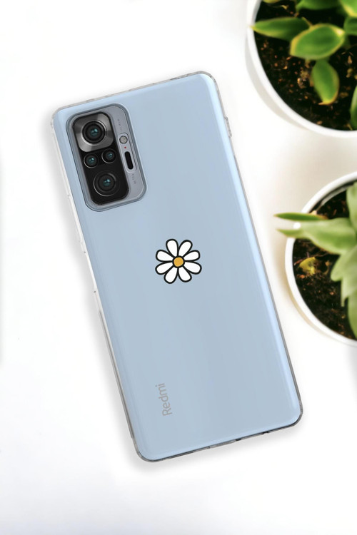 Xiaomi Redmi Note 10 Pro Max Uyumlu Papatya Desenli Premium Silikonlu Şeffaf Telefon Kılıfı
