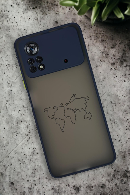 Poco X4 Pro Uyumlu Dünya Harita Rota Desenli Buzlu Şeffaf Lüx Telefon Kılıfı