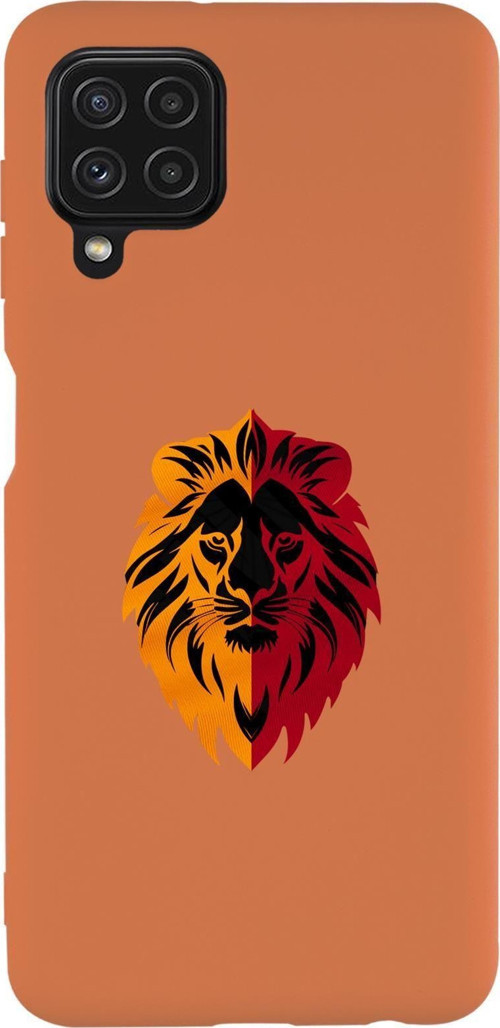 Samsung A22 Uyumlu Sarı Kırmızı Aslan Desenli Premium Silikonlu Telefon Kılıfı