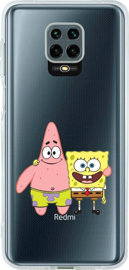 Redmi Note 9 Pro Uyumlu Sunger Bob Ve Patrick Star Desenli Premium Şeffaf Silikon Kılıf