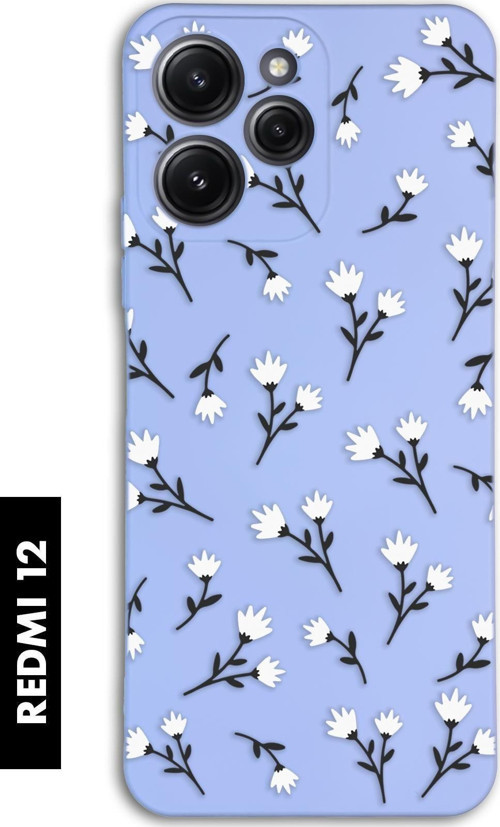 Xiaomi Redmi 12 Uyumlu Beyaz Çiçekler Desenli Premium Silikonlu Lansman Telefon Kılıfı