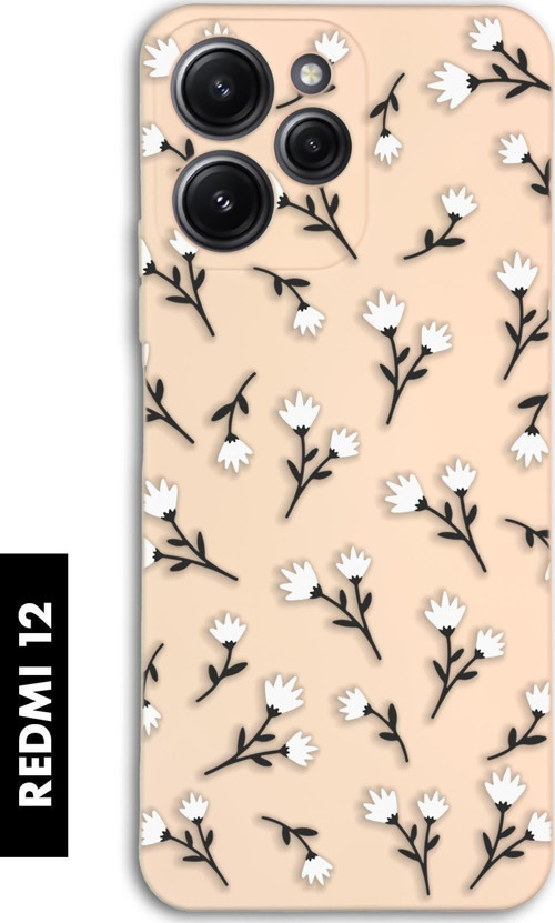 Xiaomi Redmi 12 Uyumlu Beyaz Çiçekler Desenli Premium Silikonlu Lansman Telefon Kılıfı