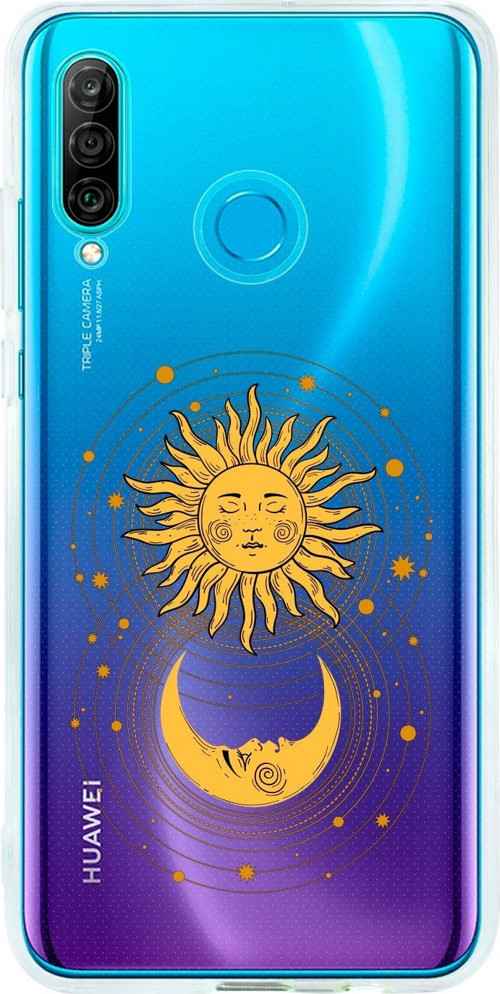 Huawei P30 Lite Uyumlu Moon & Sun Desenli Premium Şeffaf Silikon Kılıf