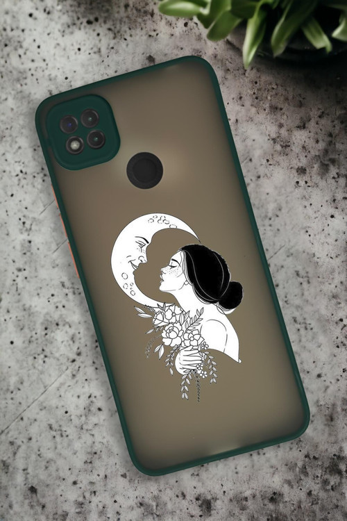 Xiaomi Redmi 9C Uyumlu Moon And Women Desenli Buzlu Şeffaf Lüx Telefon Kılıfı