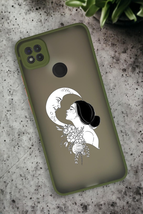 Xiaomi Redmi 9C Uyumlu Moon And Women Desenli Buzlu Şeffaf Lüx Telefon Kılıfı