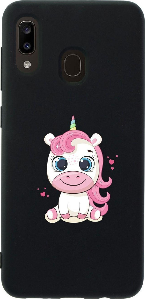 Samsung A30 Pembe Unicorn Premium Silikonlu Siyah Telefon Kılıfı