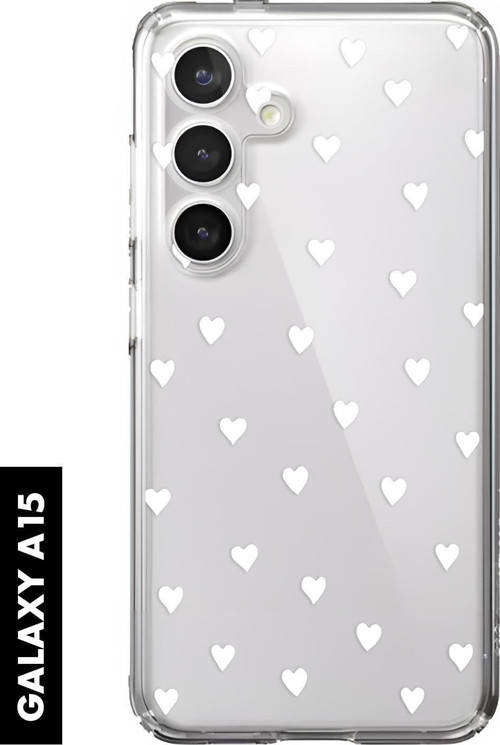 Samsung A15 Uyumlu Beyaz Kalpler Desenli Premium Silikonlu Şeffaf Telefon Kılıfı