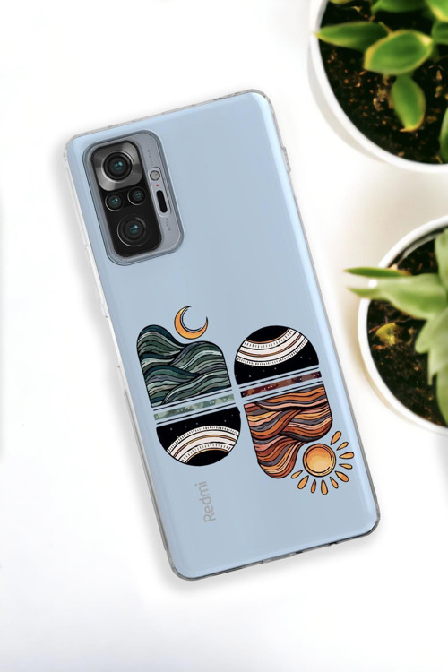 Xiaomi Redmi Note 10 Pro Uyumlu Sunset Wave Desenli Premium Silikonlu Şeffaf Telefon Kılıfı