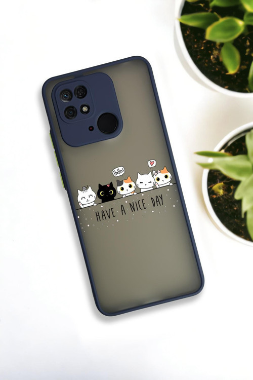 Xiaomi Redmi 10C Uyumlu Şirin Kedicikler Desenli Buzlu Şeffaf Lüx Telefon Kılıfı