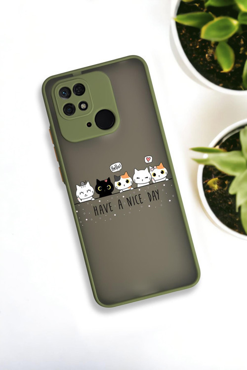 Xiaomi Redmi 10C Uyumlu Şirin Kedicikler Desenli Buzlu Şeffaf Lüx Telefon Kılıfı
