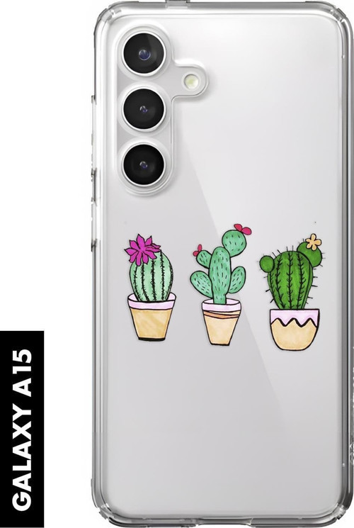 Samsung A25 Uyumlu Üçlü Kaktüs Desenli Premium Silikonlu Şeffaf Telefon Kılıfı