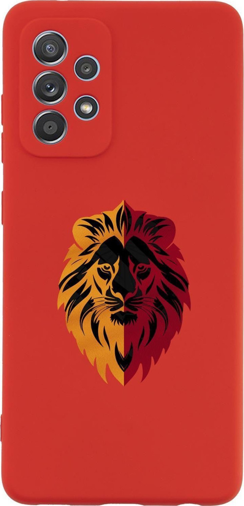 Samsung A32 Uyumlu Sarı Kırmızı Aslan Desenli Premium Silikonlu Telefon Kılıfı