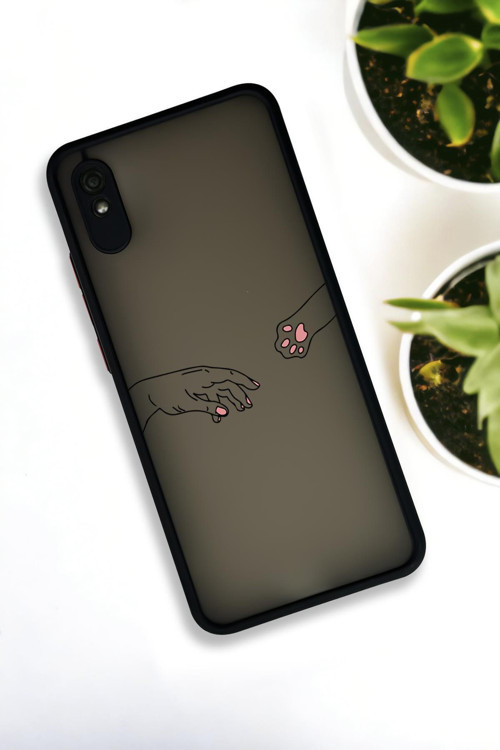 Xiaomi Redmi 9A Uyumlu Hand And Paw Desenli Buzlu Şeffaf Lüx Telefon Kılıfı