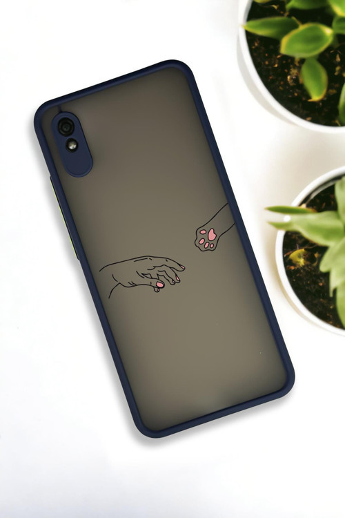 Xiaomi Redmi 9A Uyumlu Hand And Paw Desenli Buzlu Şeffaf Lüx Telefon Kılıfı