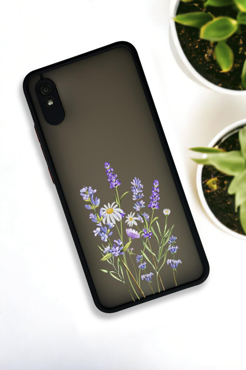 Xiaomi Redmi 9A Uyumlu Lavender Desenli Buzlu Şeffaf Lüx Telefon Kılıfı