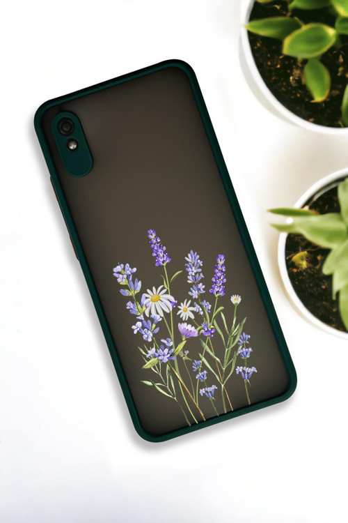 Xiaomi Redmi 9A Uyumlu Lavender Desenli Buzlu Şeffaf Lüx Telefon Kılıfı
