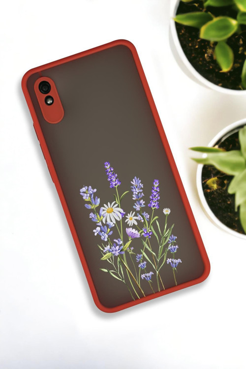 Xiaomi Redmi 9A Uyumlu Lavender Desenli Buzlu Şeffaf Lüx Telefon Kılıfı