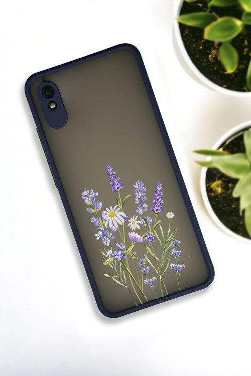 Xiaomi Redmi 9A Uyumlu Lavender Desenli Buzlu Şeffaf Lüx Telefon Kılıfı