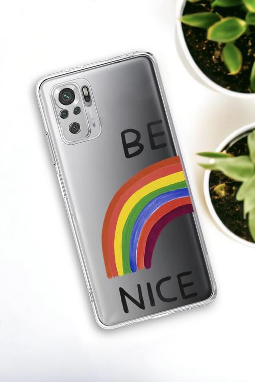 Xiaomi Redmi Note 10 Uyumlu Be Nice Desenli Premium Silikonlu Şeffaf Telefon Kılıfı