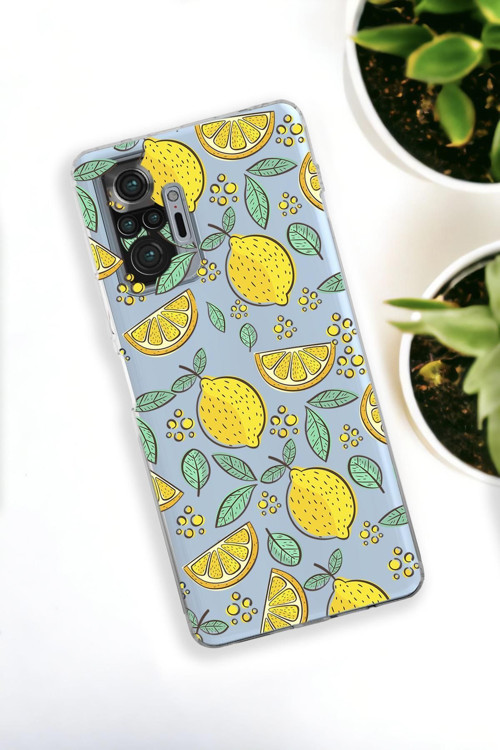 Xiaomi Redmi Note 10 Pro Uyumlu Limon Desenli Premium Silikonlu Şeffaf Telefon Kılıfı