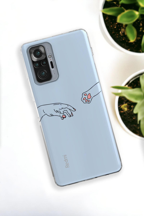Xiaomi Redmi Note 10 Pro Uyumlu Hand And Paw Desenli Premium Silikonlu Şeffaf Telefon Kılıfı