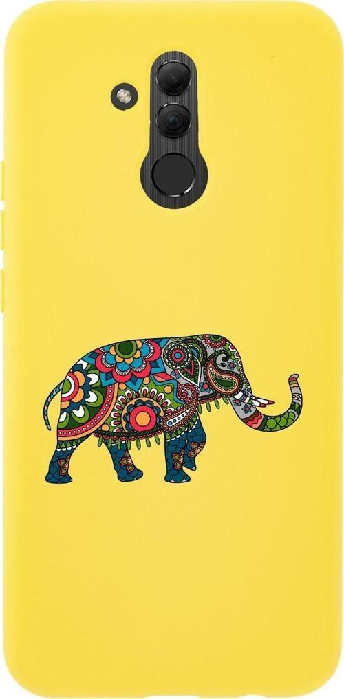 Huawei Mate 20 Lite Mandala Fil Desenli Premium Silikonlu Sarı Telefon Kılıfı