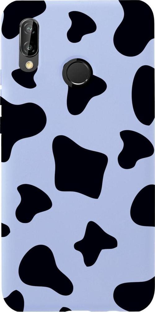 Huawei P20 Lite Inek Desenli Premium Silikonlu Lila Telefon Kılıfı
