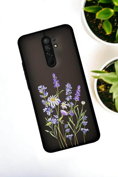 Xiaomi Redmi 9 Uyumlu Lavender Desenli Buzlu Şeffaf Lüx Telefon Kılıfı