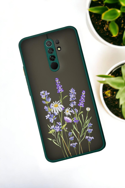 Xiaomi Redmi 9 Uyumlu Lavender Desenli Buzlu Şeffaf Lüx Telefon Kılıfı