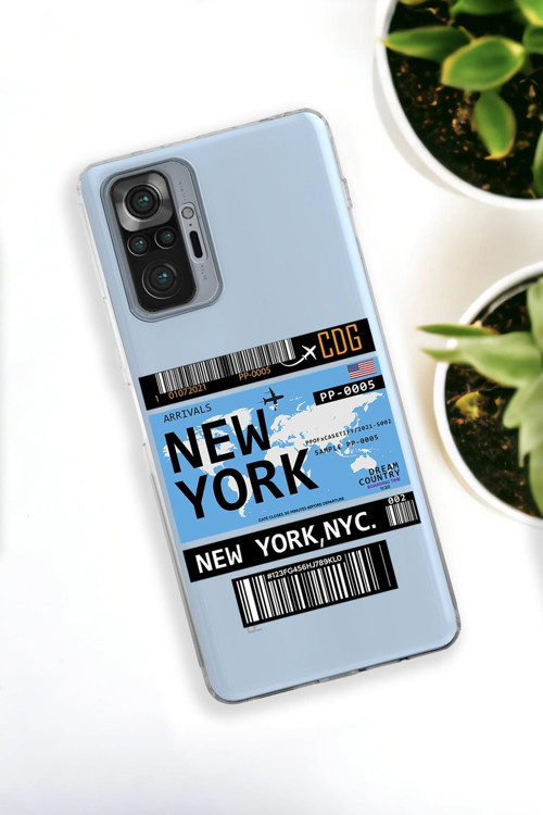 Xiaomi Redmi Note 10 Pro Uyumlu New York Ticket Desenli Premium Silikonlu Şeffaf Telefon Kılıfı