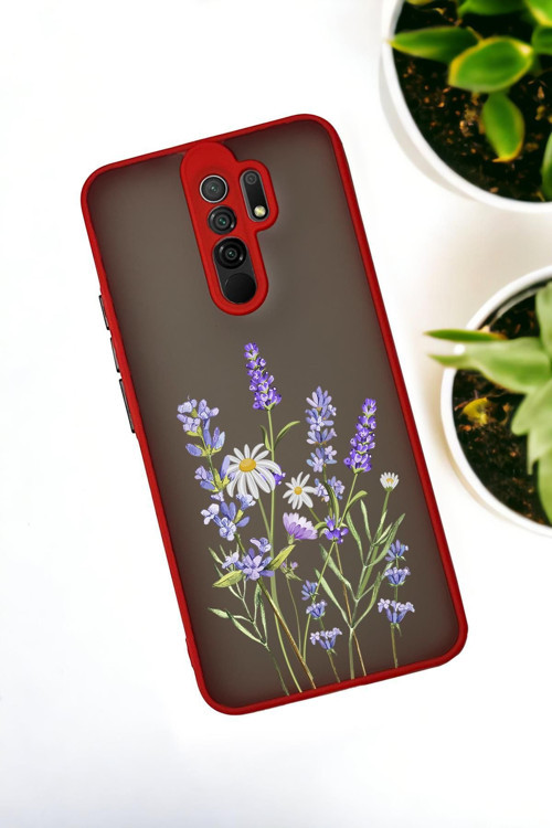 Xiaomi Redmi 9 Uyumlu Lavender Desenli Buzlu Şeffaf Lüx Telefon Kılıfı
