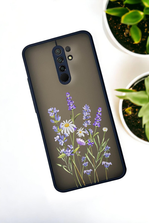 Xiaomi Redmi 9 Uyumlu Lavender Desenli Buzlu Şeffaf Lüx Telefon Kılıfı
