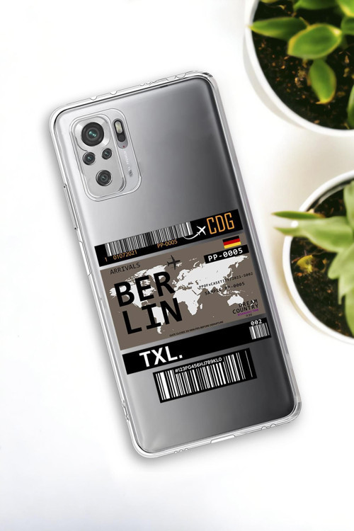 Xiaomi Redmi Note 10 Uyumlu Berlin Ticket Desenli Premium Silikonlu Şeffaf Telefon Kılıfı