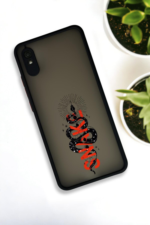 Xiaomi Redmi 9A Uyumlu Snake Desenli Buzlu Şeffaf Lüx Telefon Kılıfı