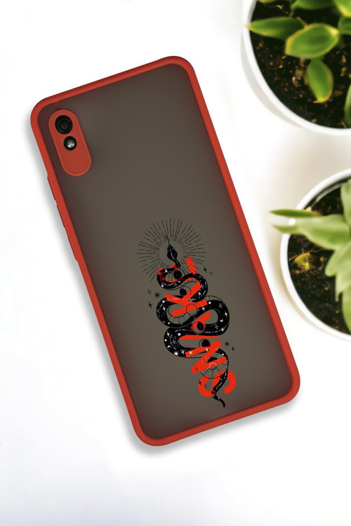 Xiaomi Redmi 9A Uyumlu Snake Desenli Buzlu Şeffaf Lüx Telefon Kılıfı