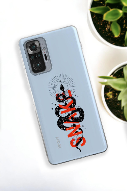 Xiaomi Redmi Note 10 Pro Uyumlu Snake Desenli Premium Silikonlu Şeffaf Telefon Kılıfı