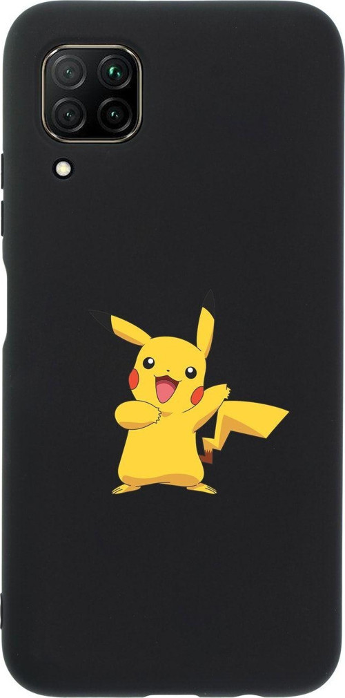 Huawei P40 Lite Pikachu Premium Silikonlu Siyah Telefon Kılıfı