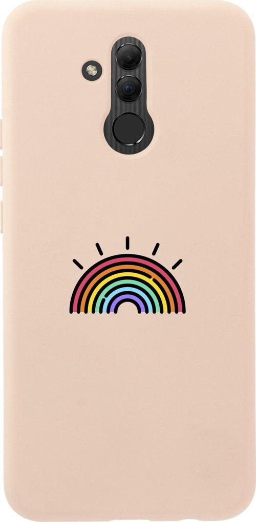 Huawei Mate 20 Lite Gökkuşağı Desenli Premium Silikonlu Pembe Telefon Kılıfı