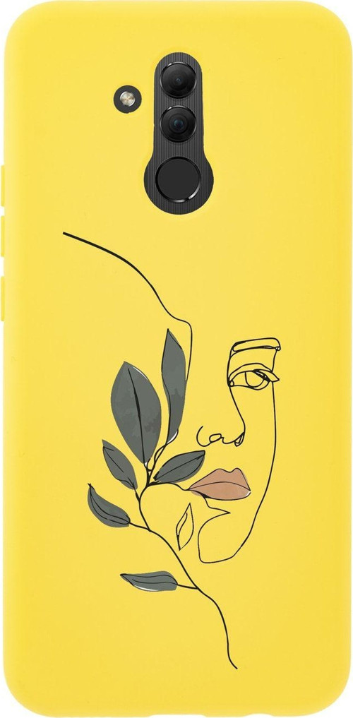 Huawei Mate 20 Lite Line Art Women Desenli Premium Silikonlu Sarı Telefon Kılıfı