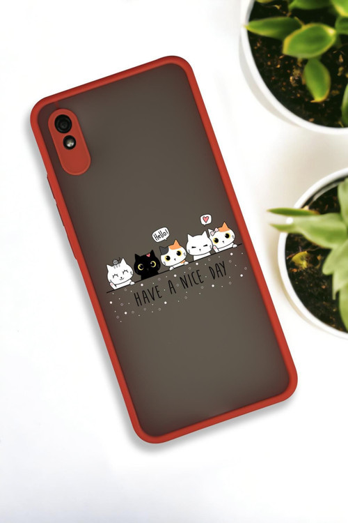 Xiaomi Redmi 9A Uyumlu Şirin Kedicikler Desenli Buzlu Şeffaf Lüx Telefon Kılıfı