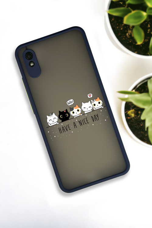 Xiaomi Redmi 9A Uyumlu Şirin Kedicikler Desenli Buzlu Şeffaf Lüx Telefon Kılıfı
