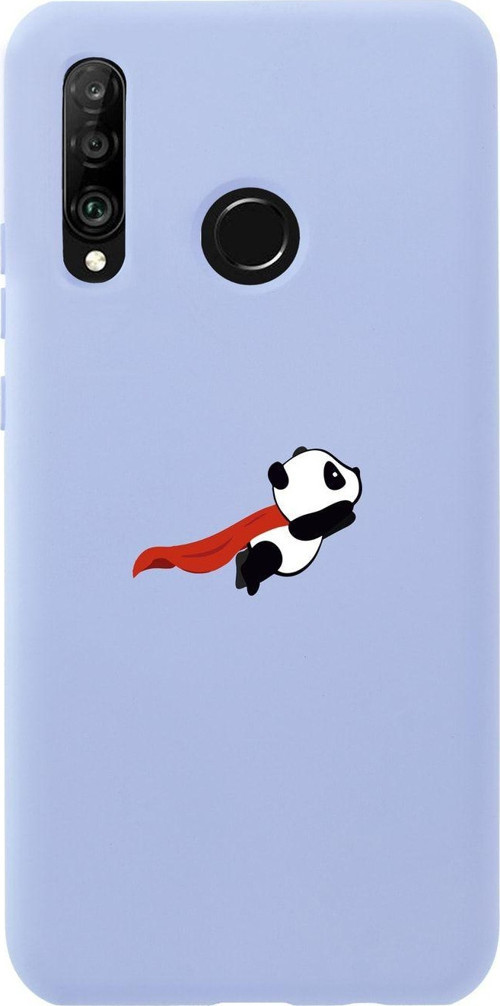 Huawei P30 Lite Uçan Panda Premium Silikonlu Lila Telefon Kılıfı