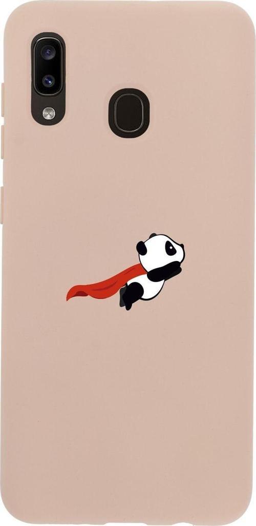 Samsung A30 Uçan Panda Premium Silikonlu Pembe Telefon Kılıfı