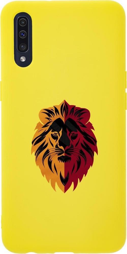 Samsung A30S Uyumlu Sarı Kırmızı Aslan Desenli Premium Silikonlu Telefon Kılıfı