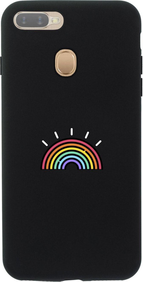 Oppo Ax7 Gökkuşağı Desenli Premium Silikonlu Siyah Telefon Kılıfı