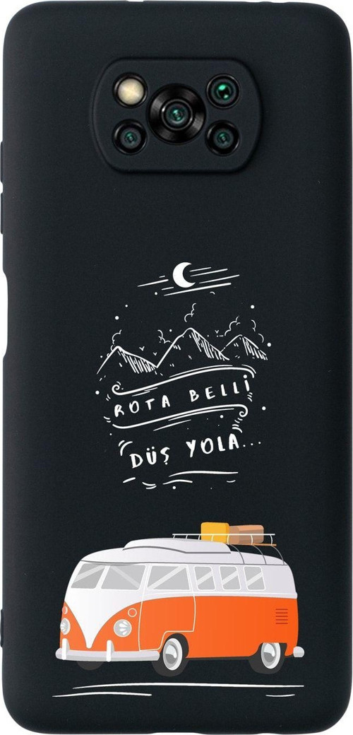 Poco X3 Rota Belli Premium Silikonlu Siyah Telefon Kılıfı