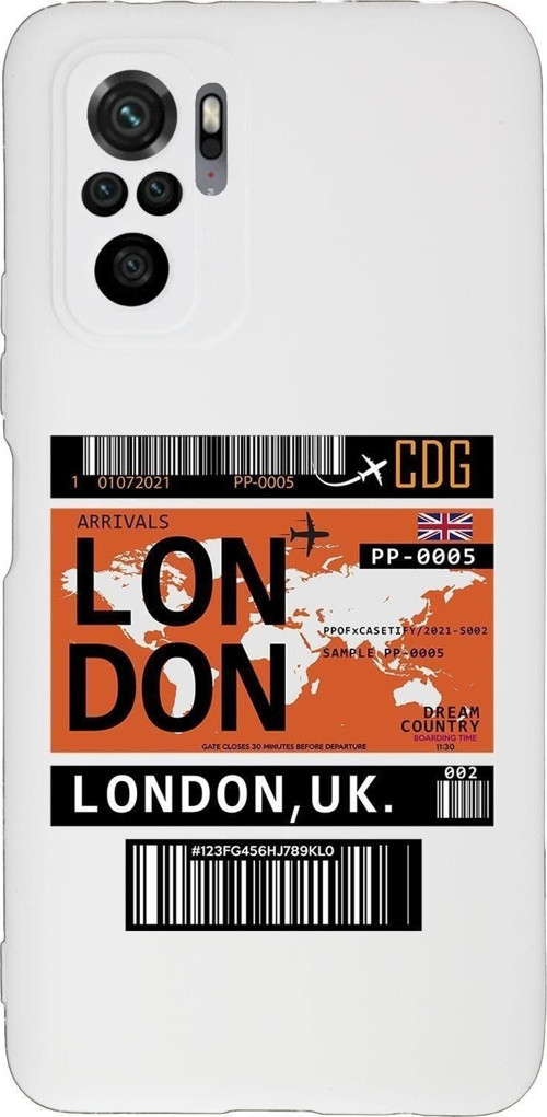 Xiaomi Redmi Note 10 Uyumlu London Ticket Desenli Premium Silikonlu Lansman Telefon Kılıfı