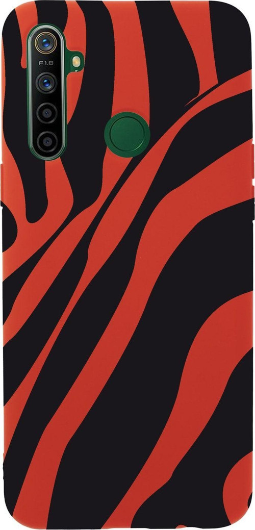 Realme 5İ Zebra Desenli Premium Silikonlu Kırmızı Telefon Kılıfı