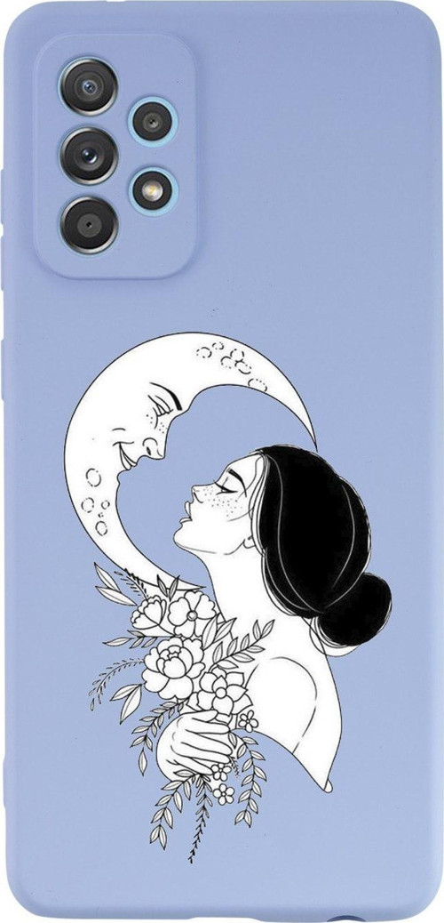 Samsung A52 Moon And Women Premium Silikonlu Lila Telefon Kılıfı